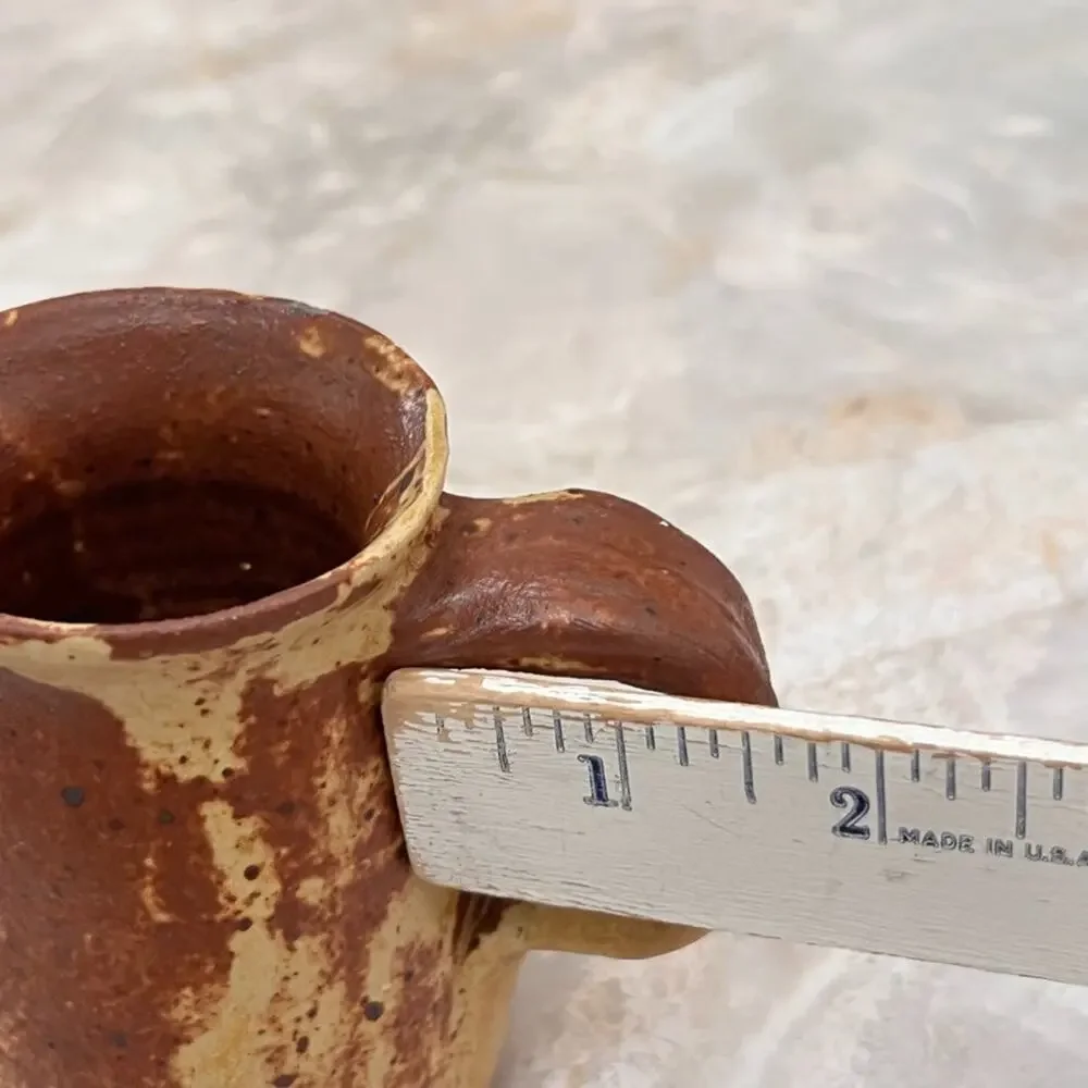 Studio Art Pottery Jug Pitcher With Handle Rustic Primitive Design Signed